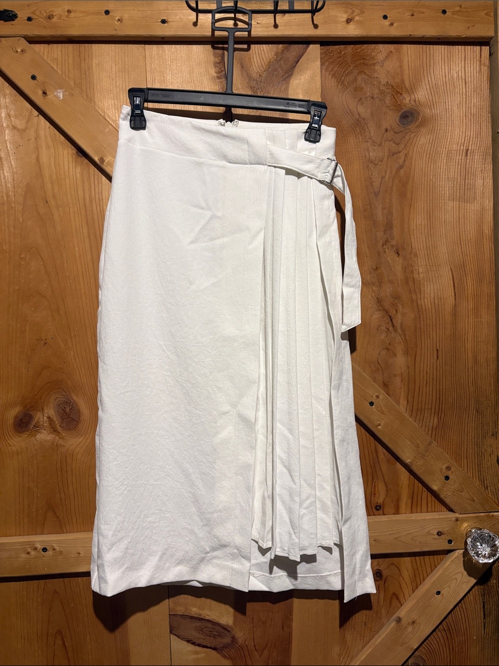Topshop White Midi Skirt with Pleated Side Panel